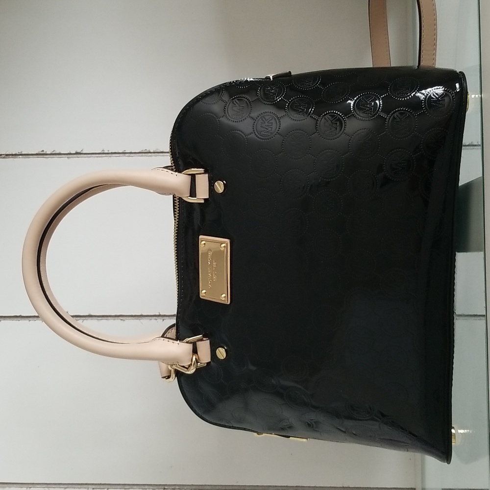 Michael Kors Cindy dome satchel black patent leather